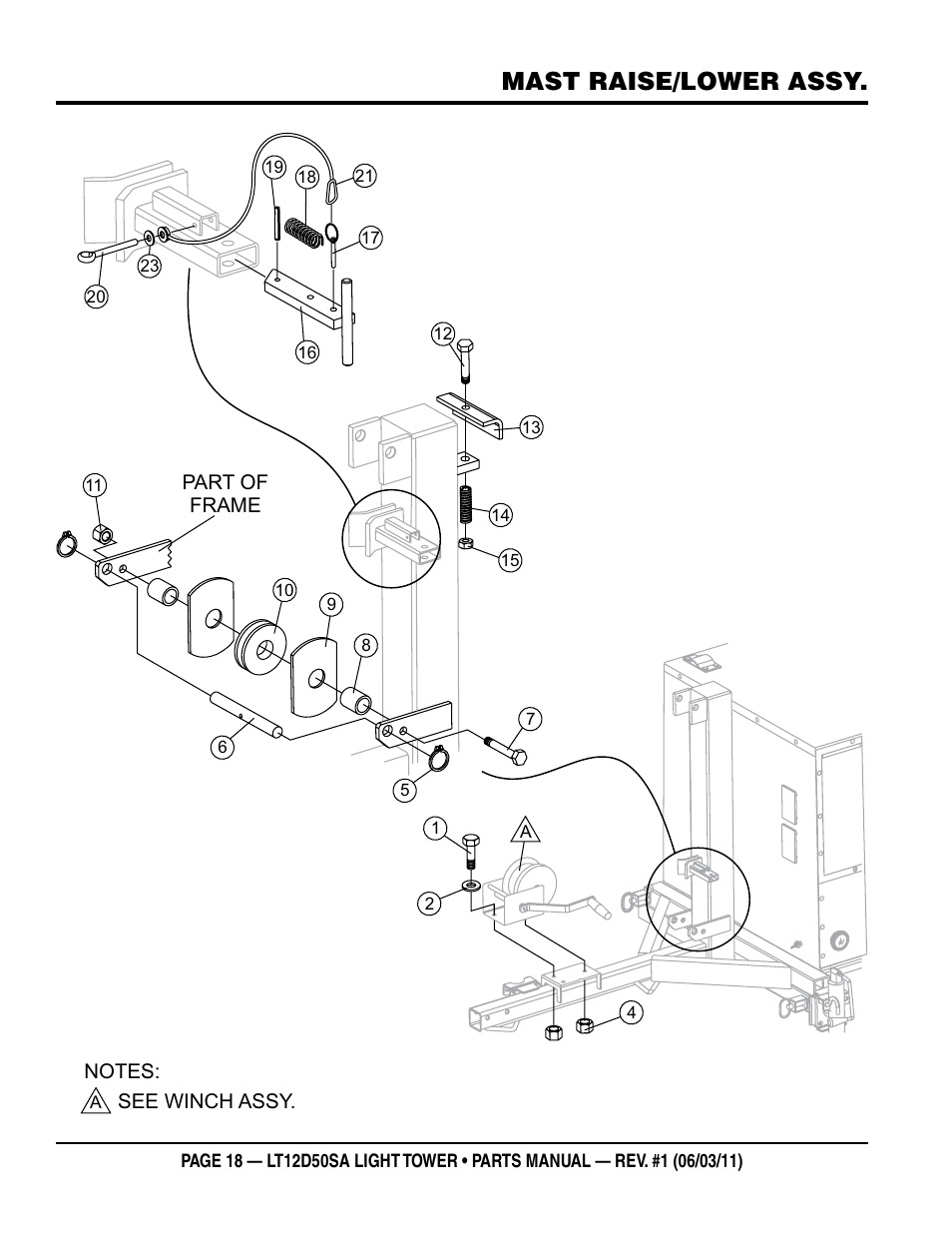 Mast raise/lower assy | Multiquip T12D50SA User Manual | Page 18 / 46