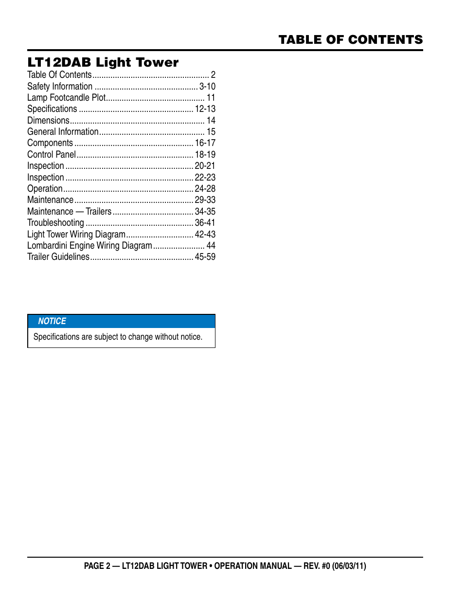 Multiquip LT12DAB User Manual | Page 2 / 60