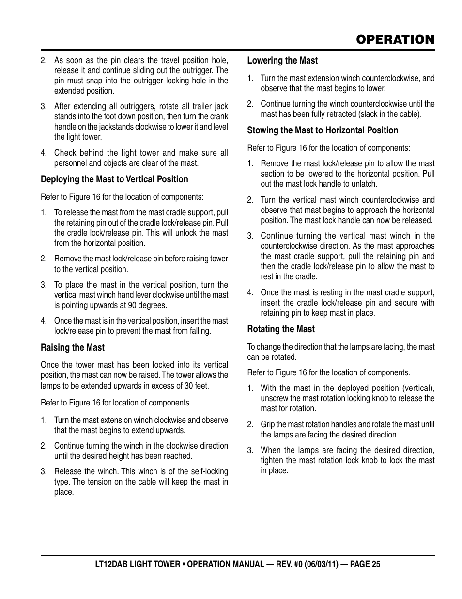Operation | Multiquip LT12DAB User Manual | Page 25 / 60