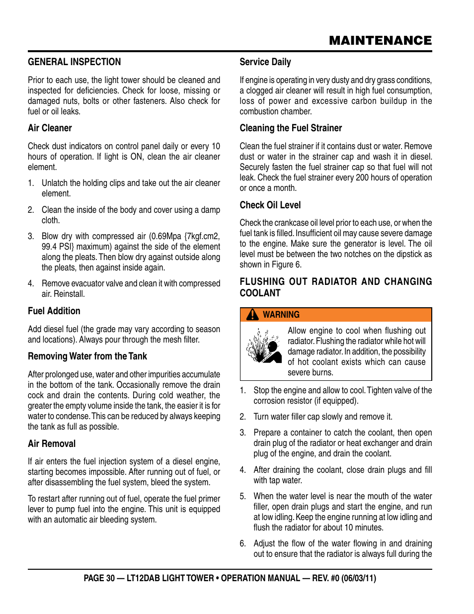 Maintenance | Multiquip LT12DAB User Manual | Page 30 / 60