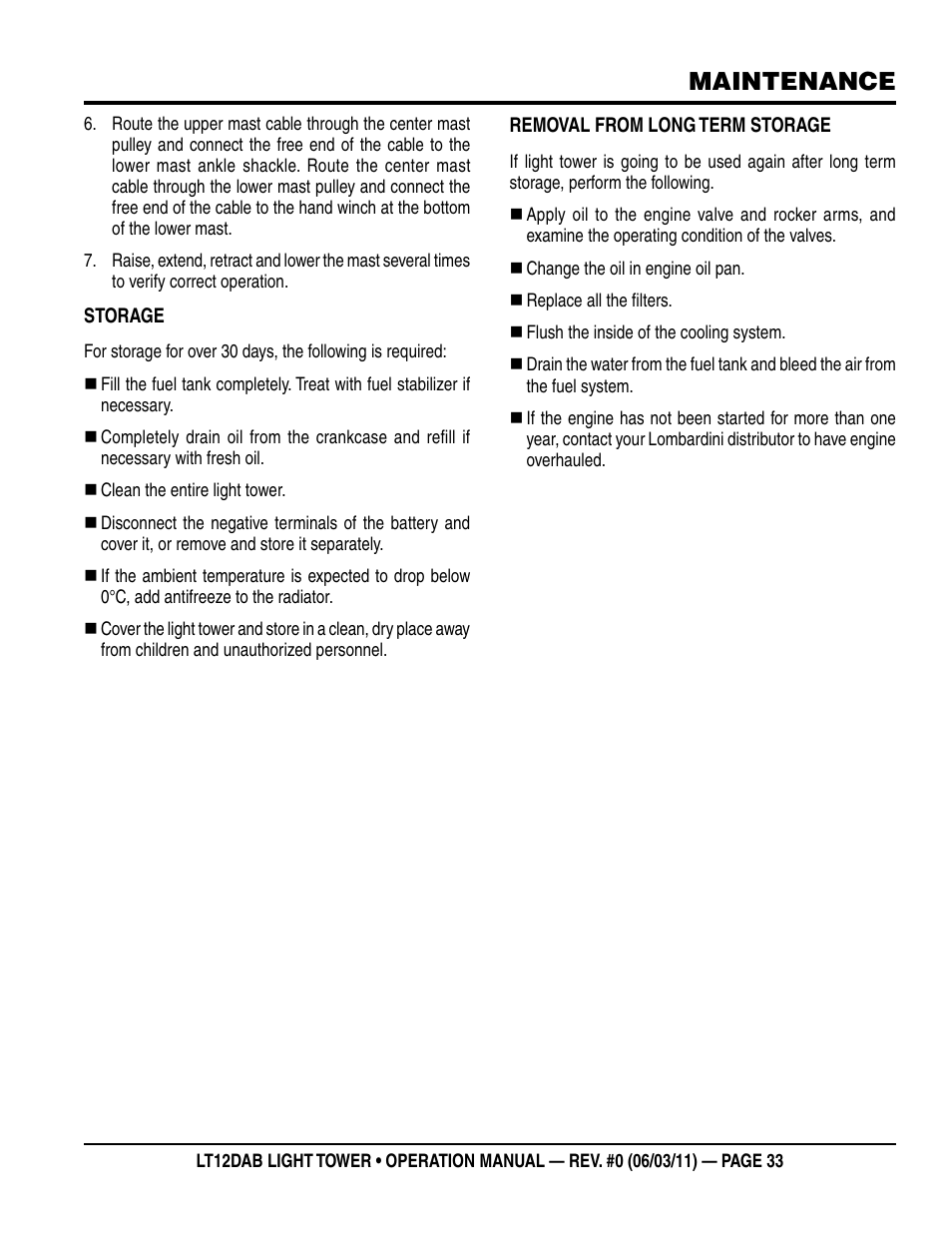 Maintenance | Multiquip LT12DAB User Manual | Page 33 / 60