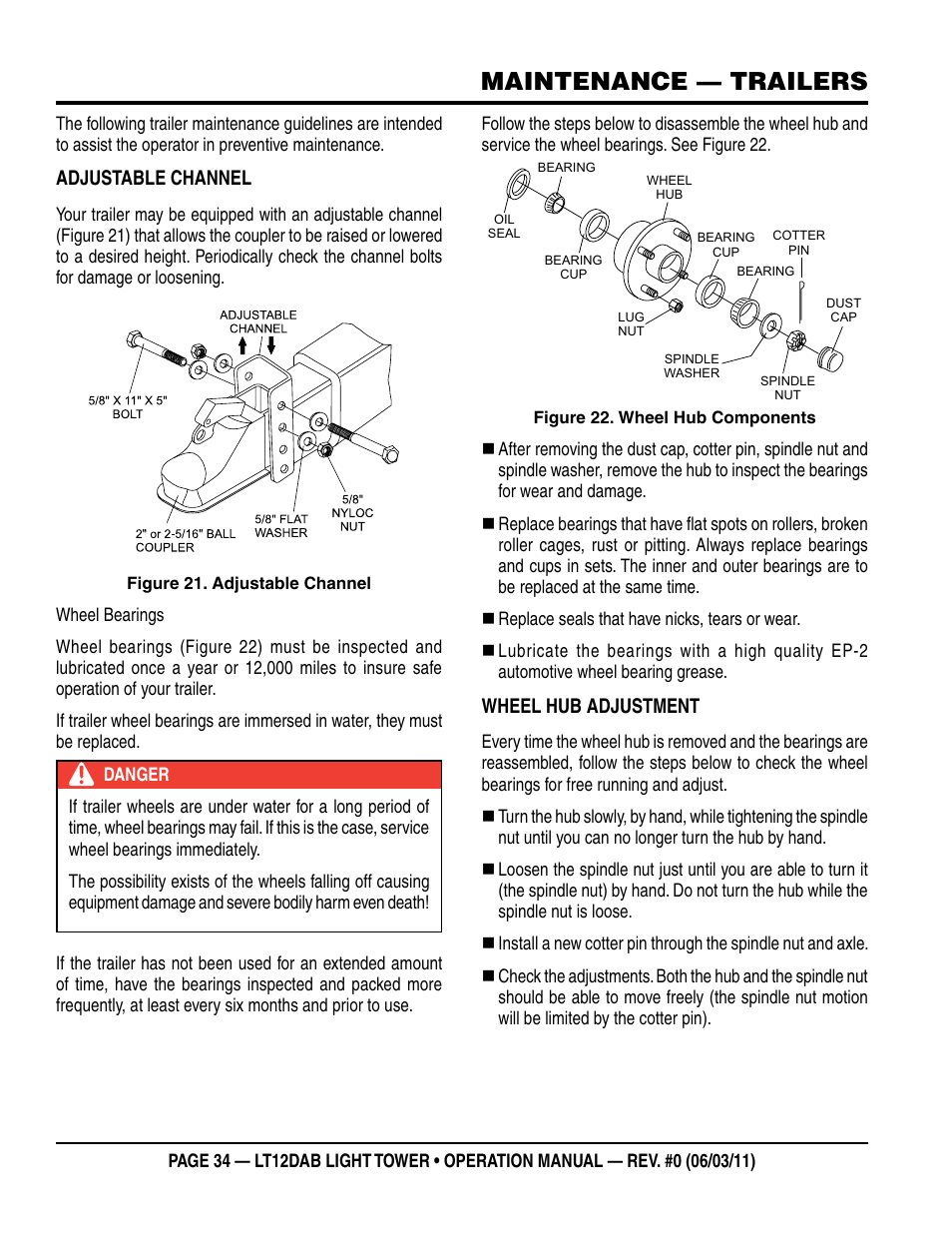 Maintenance — trailers | Multiquip LT12DAB User Manual | Page 34 / 60