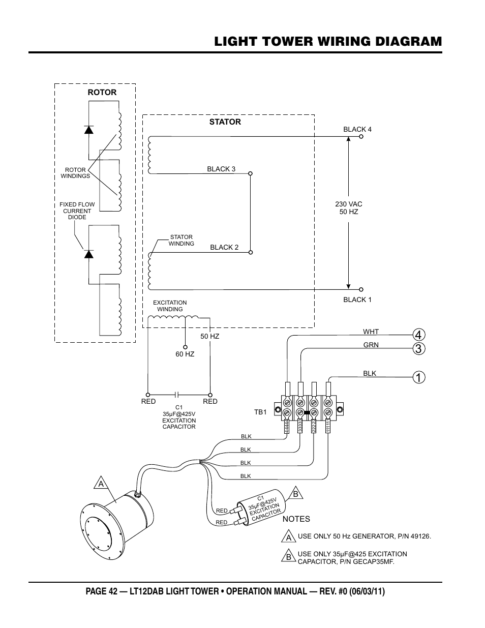 Light tower wiring diagram | Multiquip LT12DAB User Manual | Page 42 / 60