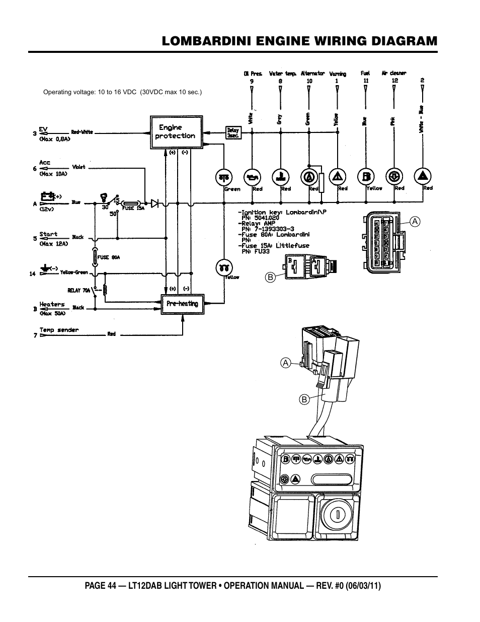 Lombardini engine wiring diagram | Multiquip LT12DAB User Manual | Page 44 / 60