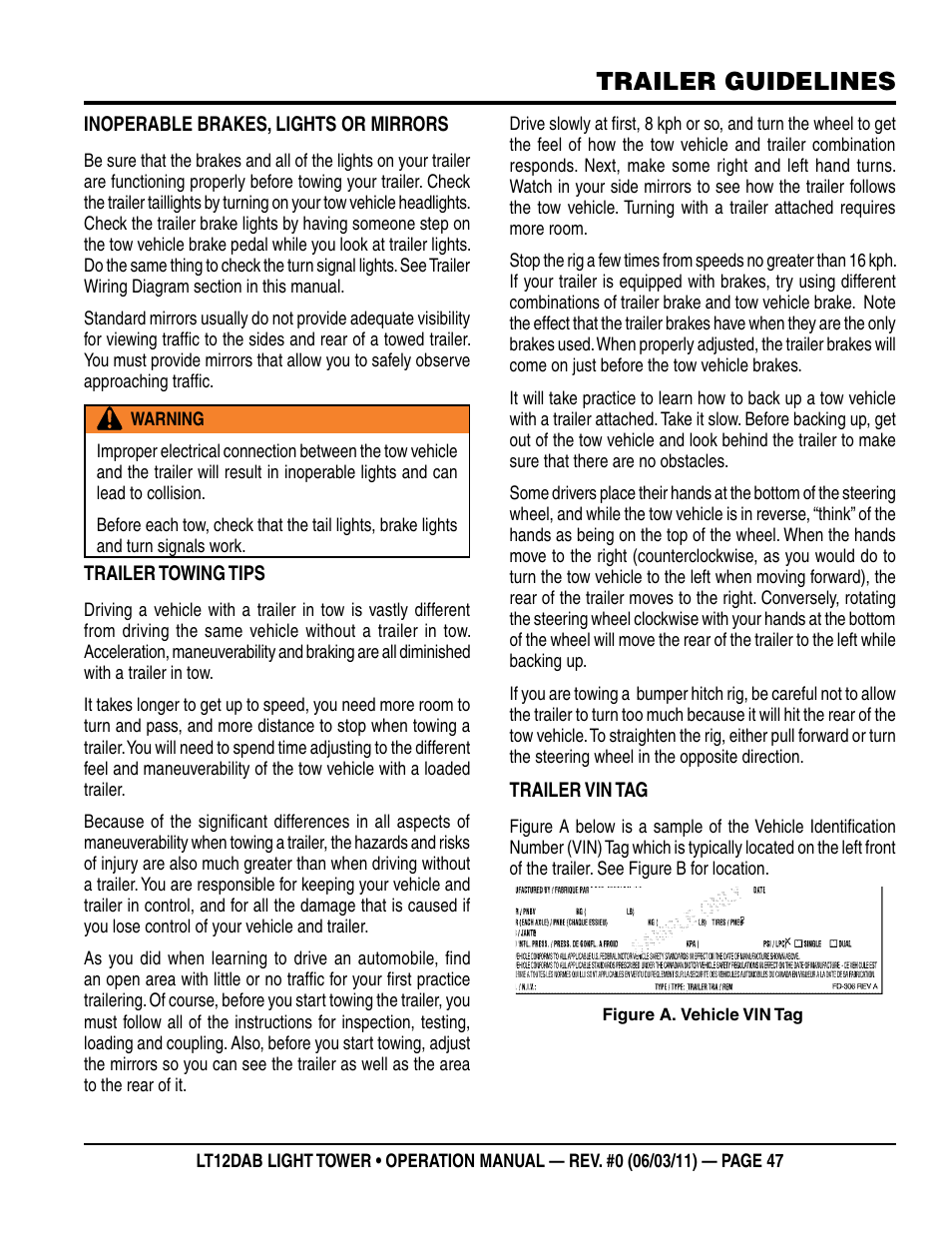 Trailer guidelines | Multiquip LT12DAB User Manual | Page 47 / 60
