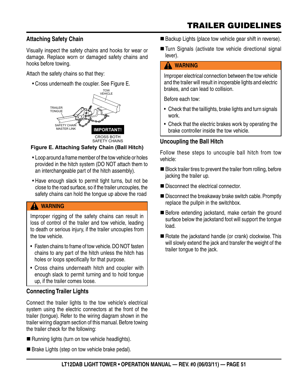 Trailer guidelines | Multiquip LT12DAB User Manual | Page 51 / 60
