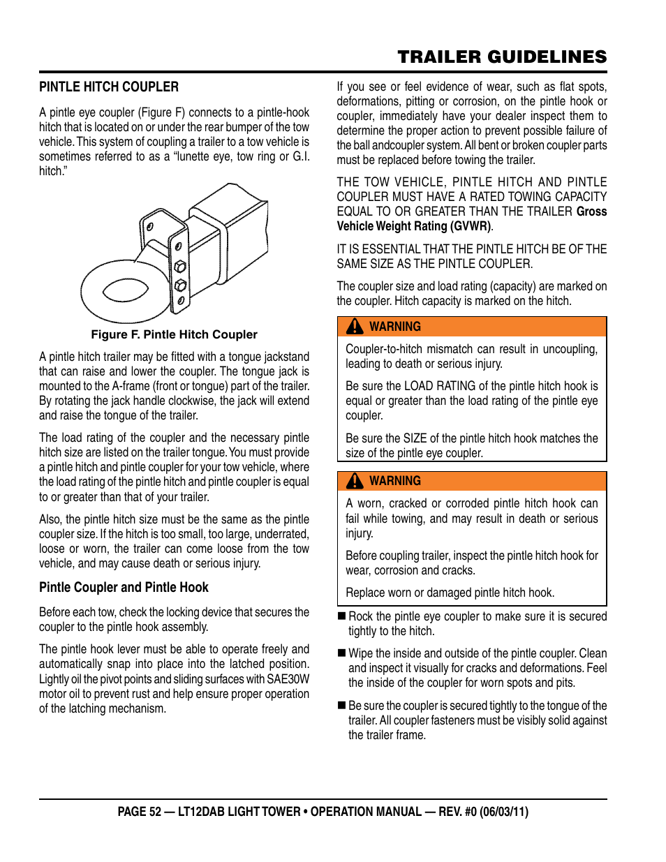 Trailer guidelines | Multiquip LT12DAB User Manual | Page 52 / 60