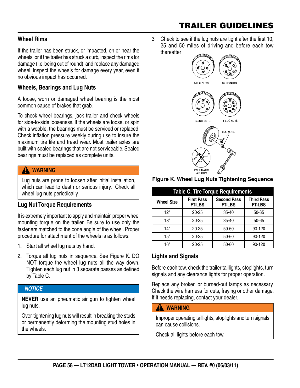 Trailer guidelines | Multiquip LT12DAB User Manual | Page 58 / 60