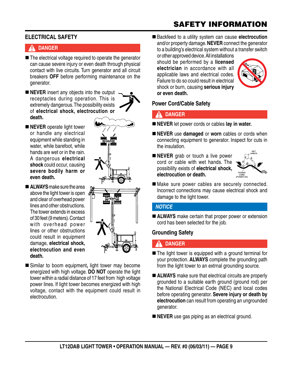 Safety information | Multiquip LT12DAB User Manual | Page 9 / 60
