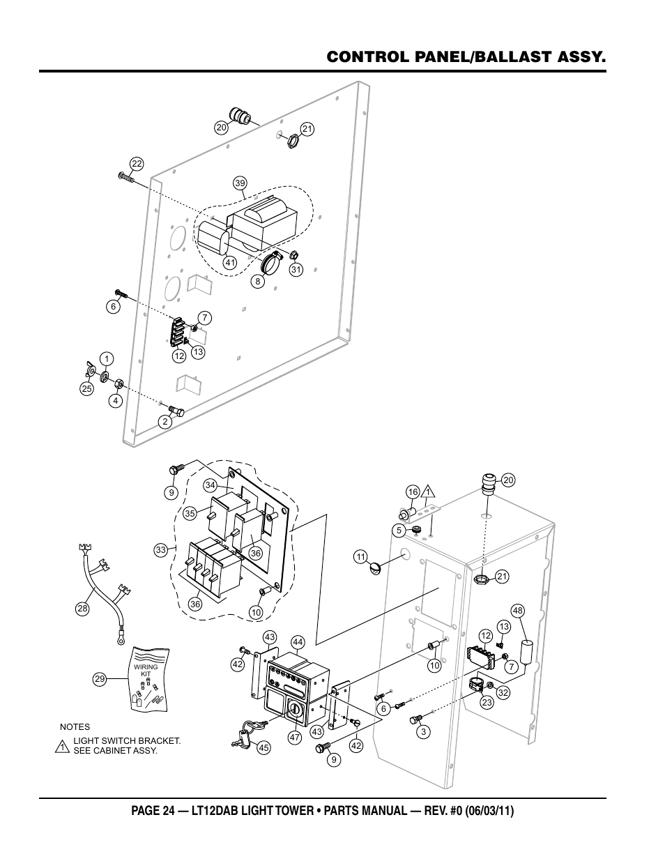 Control panel/ballast assy | Multiquip LT12DAB User Manual | Page 24 / 40