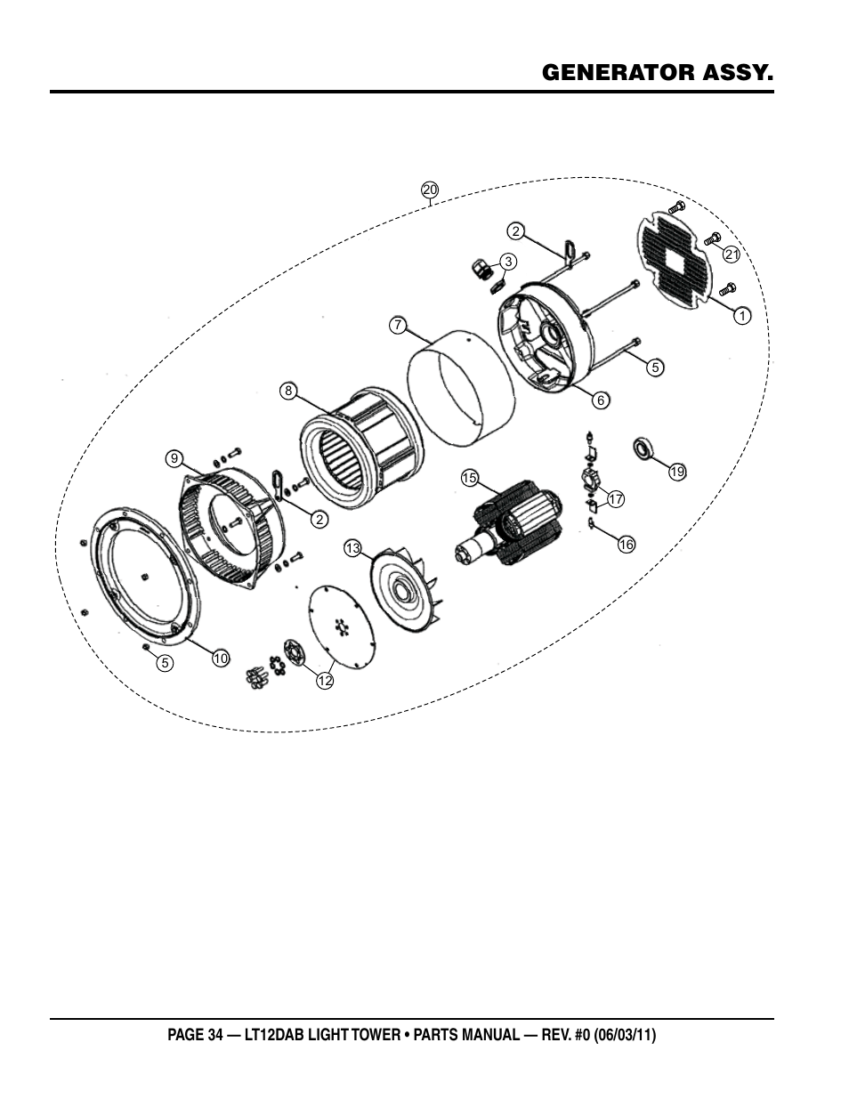 Generator assy | Multiquip LT12DAB User Manual | Page 34 / 40