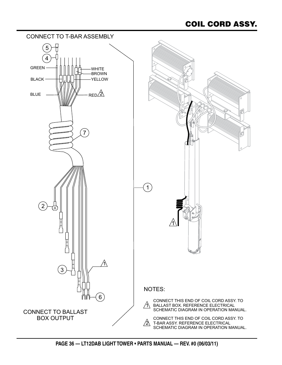 Coil cord assy | Multiquip LT12DAB User Manual | Page 36 / 40
