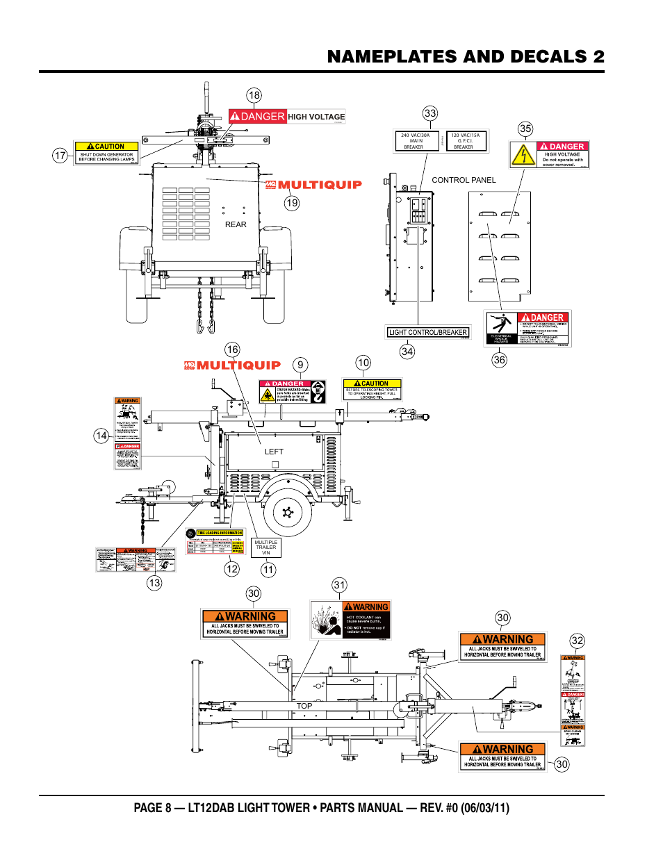 Nameplates and decals 2 | Multiquip LT12DAB User Manual | Page 8 / 40