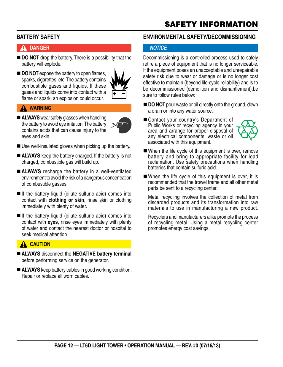 Safety information | Multiquip LT6D User Manual | Page 12 / 70