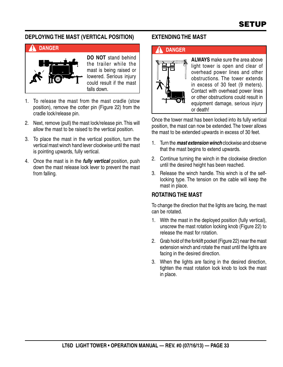 Setup | Multiquip LT6D User Manual | Page 33 / 70