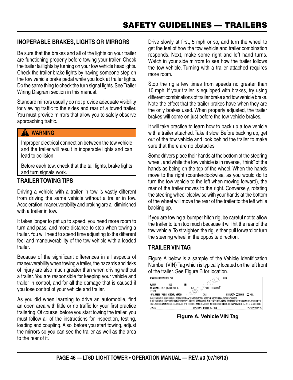 Safety guidelines — trailers | Multiquip LT6D User Manual | Page 46 / 70