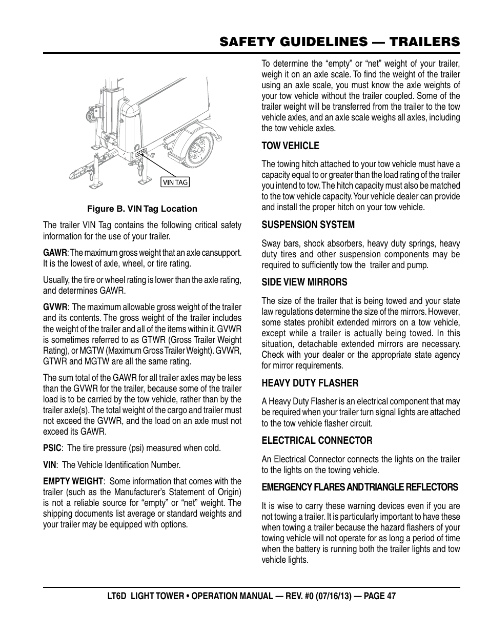 Safety guidelines — trailers | Multiquip LT6D User Manual | Page 47 / 70