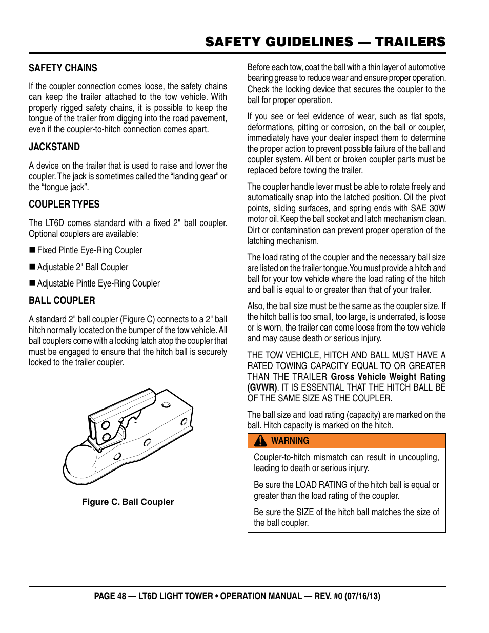 Safety guidelines — trailers | Multiquip LT6D User Manual | Page 48 / 70