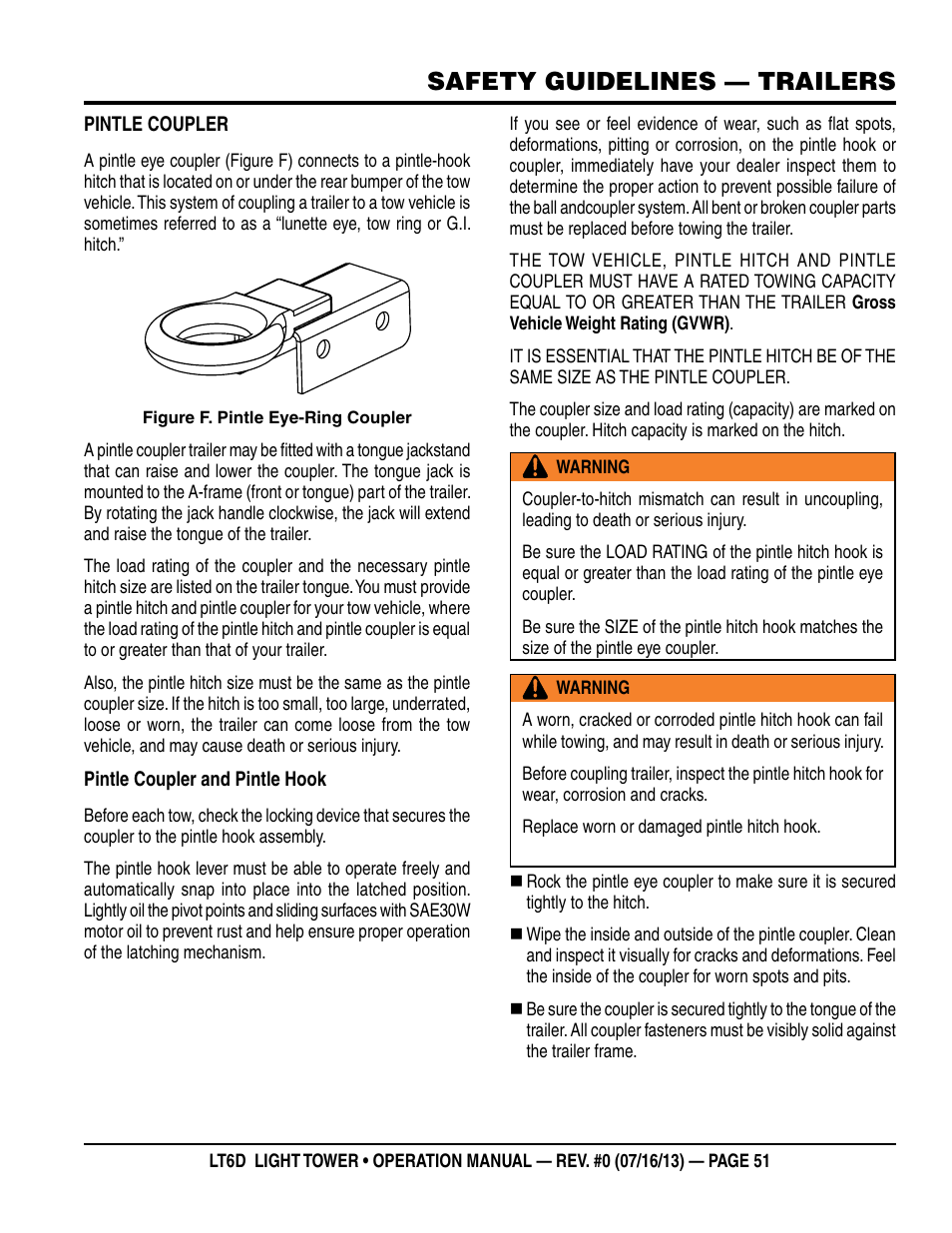 Safety guidelines — trailers | Multiquip LT6D User Manual | Page 51 / 70