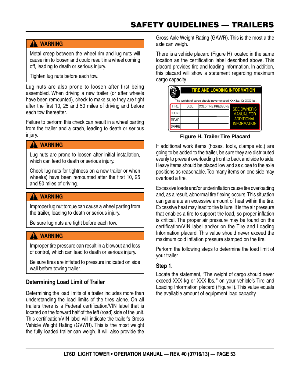 Safety guidelines — trailers | Multiquip LT6D User Manual | Page 53 / 70