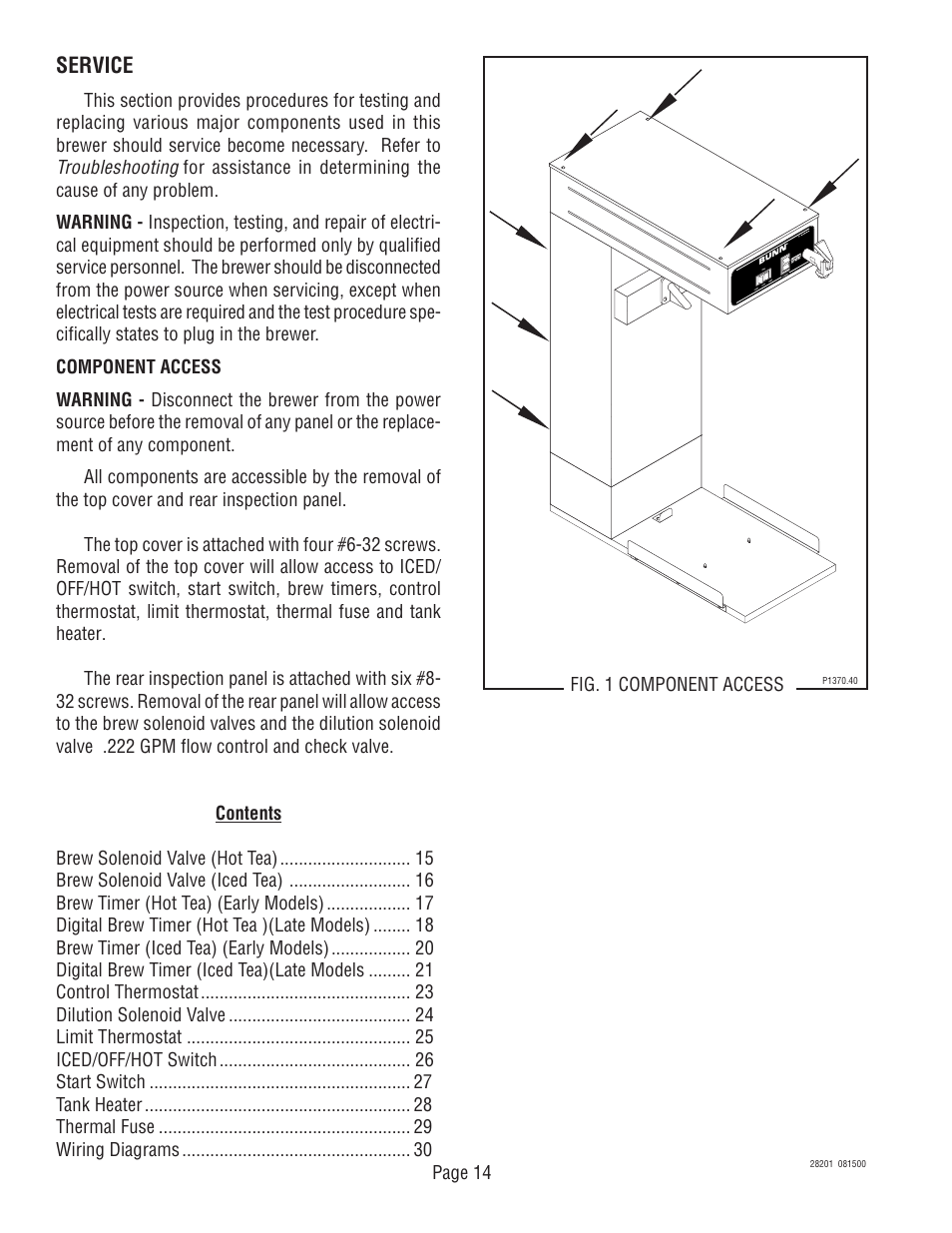 Service | Bunn TNTF-3 User Manual | Page 14 / 30