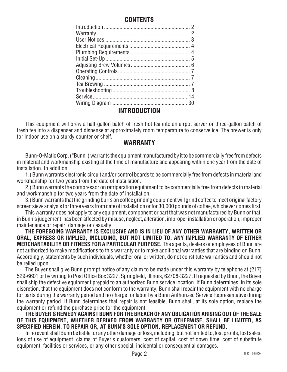 Bunn TNTF-3 User Manual | Page 2 / 30