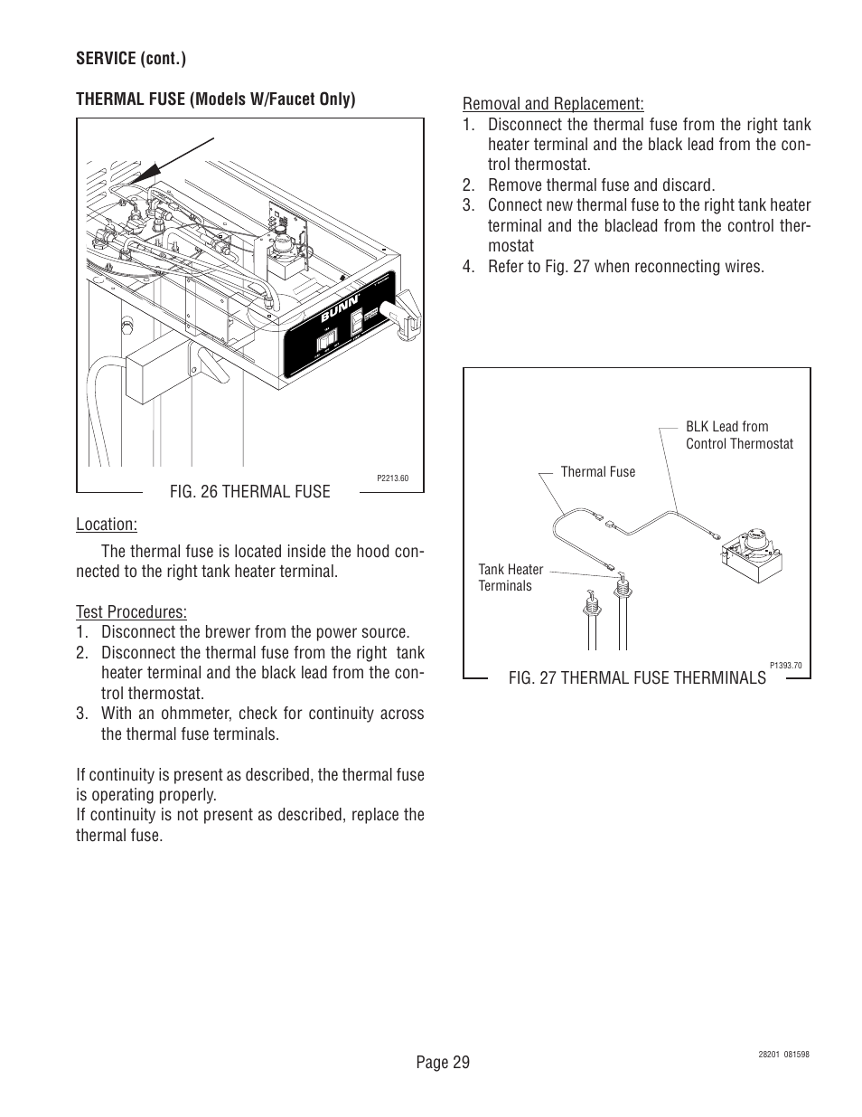 Fig. 27 thermal fuse therminals | Bunn TNTF-3 User Manual | Page 29 / 30