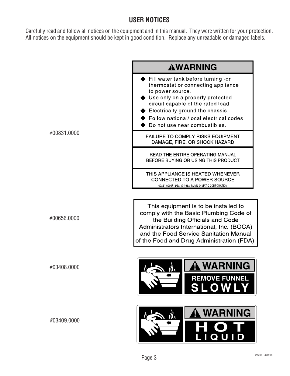 User notices | Bunn TNTF-3 User Manual | Page 3 / 30