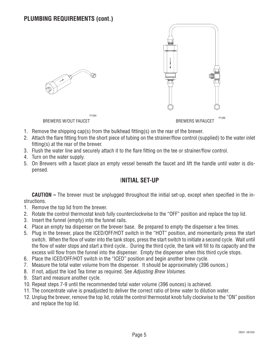 I nitial set-up, Plumbing requirements (cont.) | Bunn TNTF-3 User Manual | Page 5 / 30