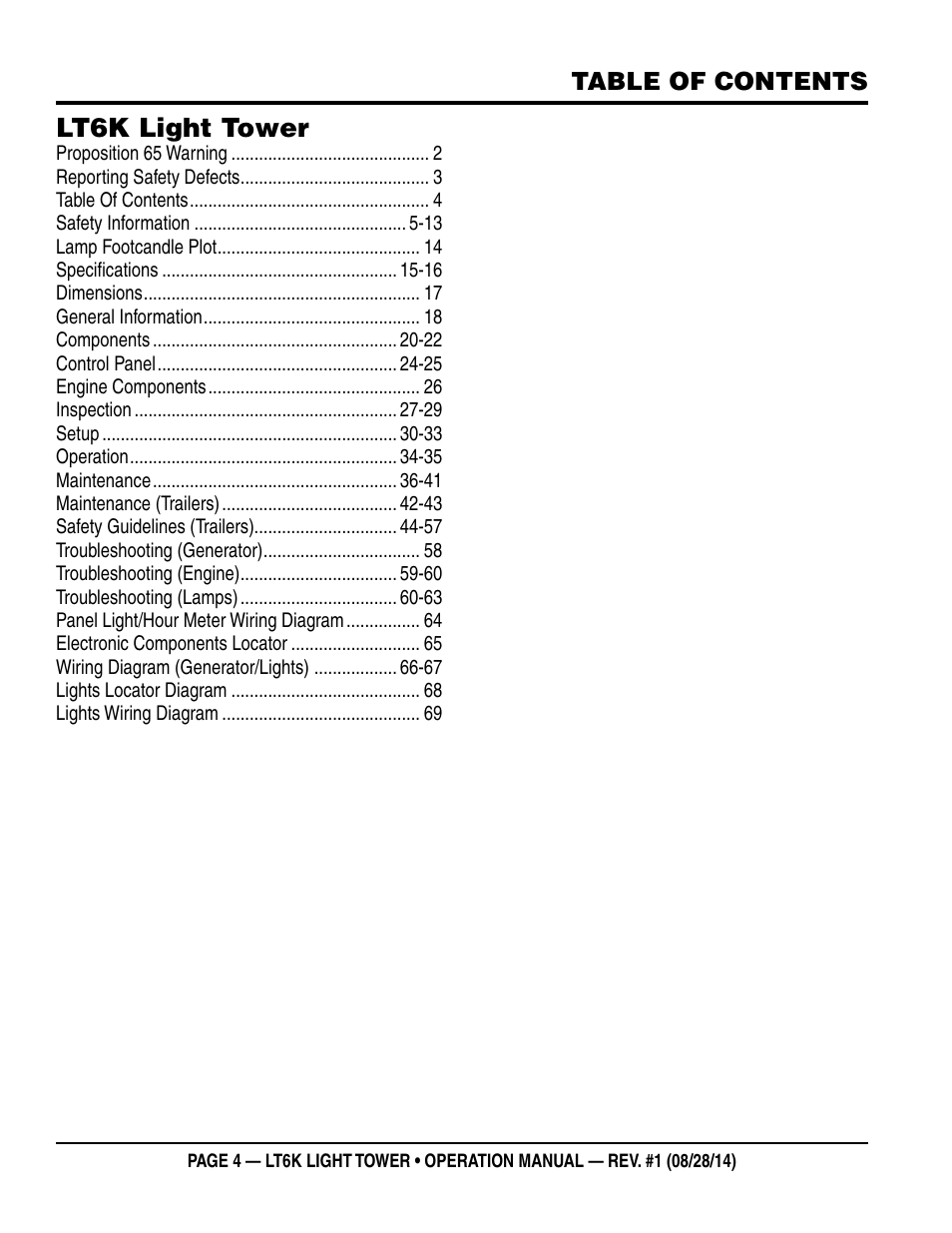 Multiquip LT6K User Manual | Page 4 / 70