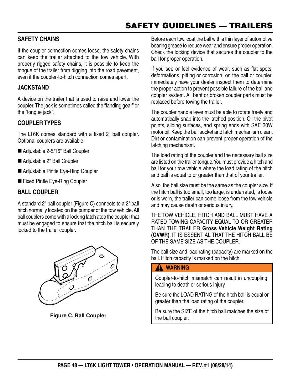 Safety guidelines — trailers | Multiquip LT6K User Manual | Page 48 / 70