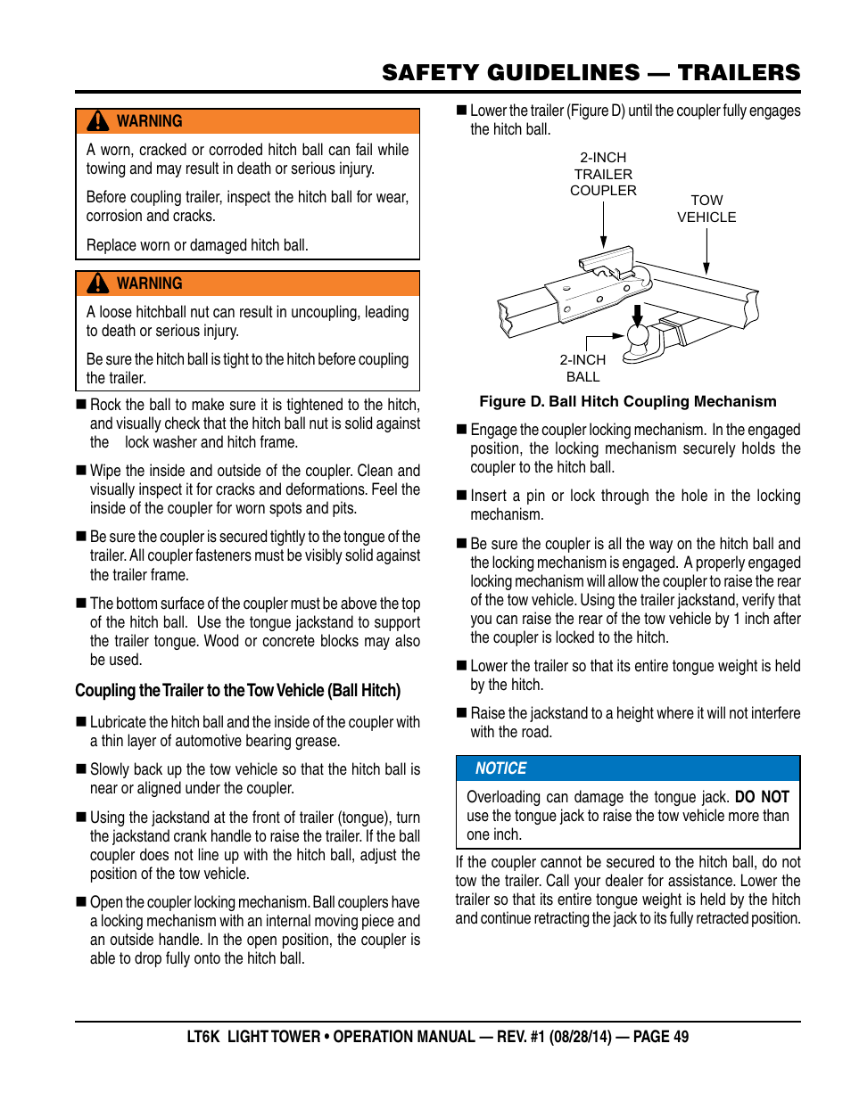 Safety guidelines — trailers | Multiquip LT6K User Manual | Page 49 / 70