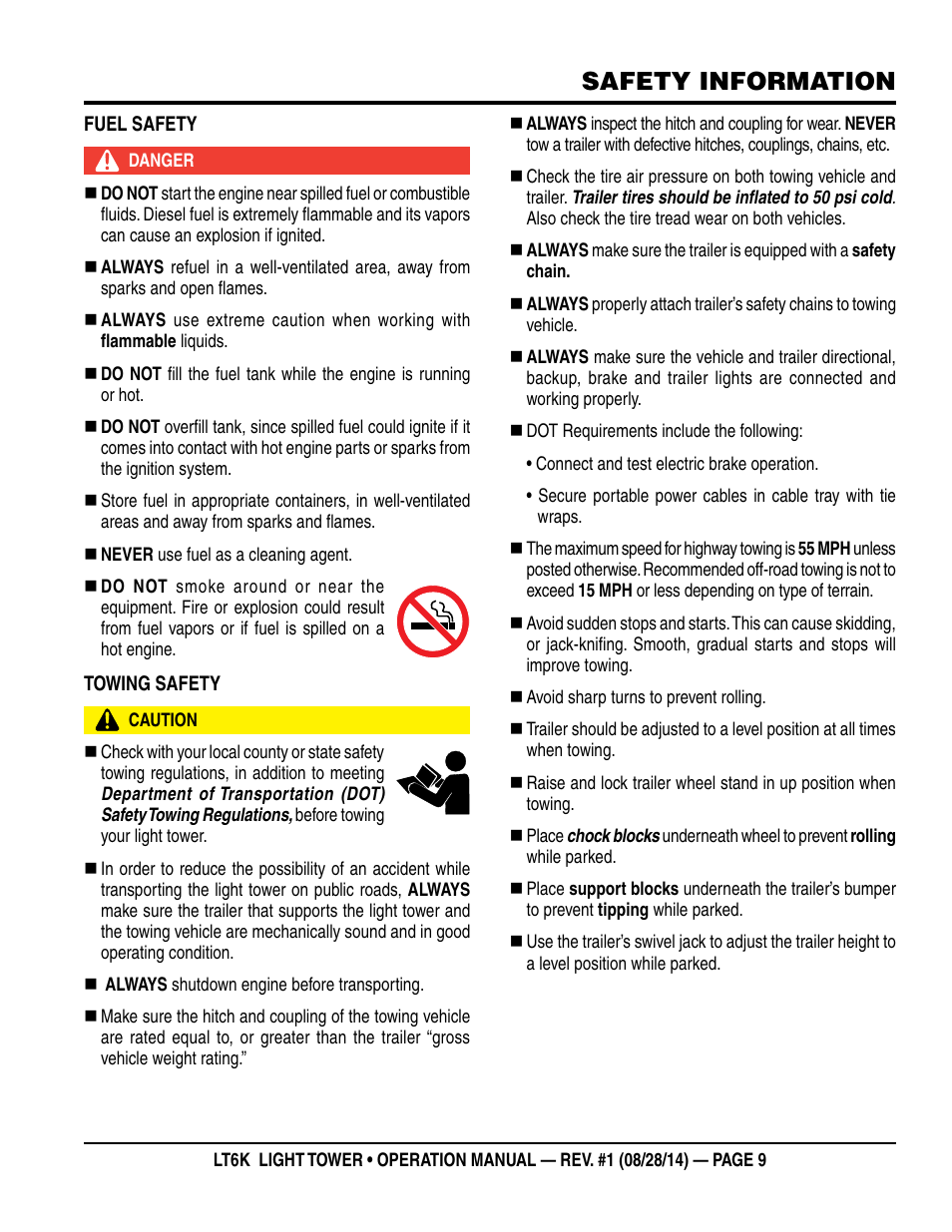 Safety information | Multiquip LT6K User Manual | Page 9 / 70