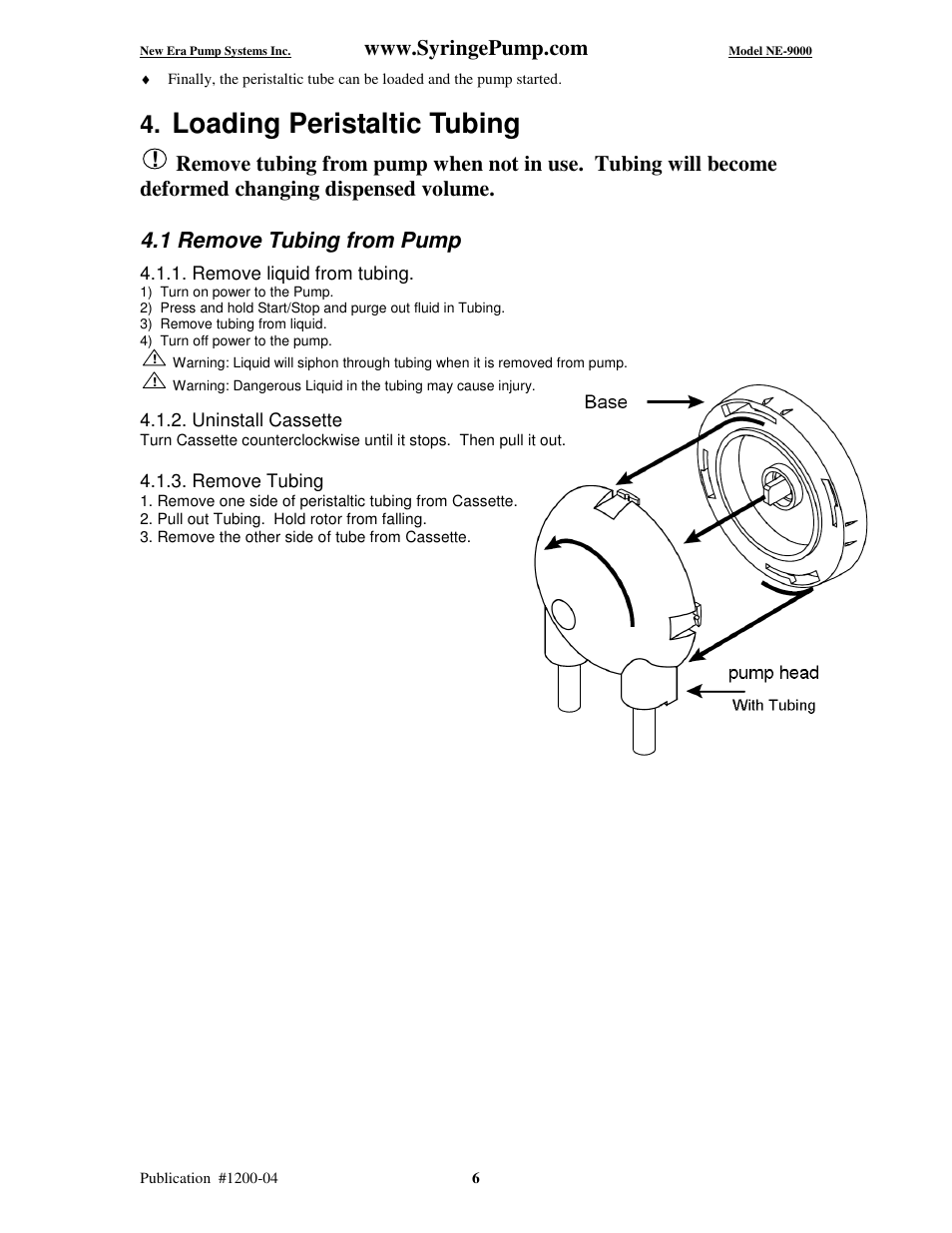 Loading peristaltic tubing, 1 remove tubing from pump | New Era NE-9000 Series Programmable Peristaltic User Manual | Page 14 / 65