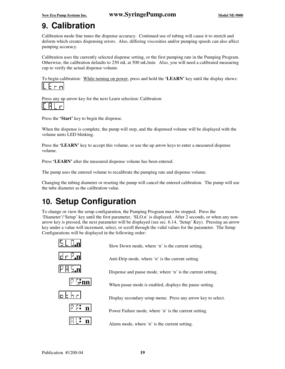 Calibration, Setup configuration | New Era NE-9000 Series Programmable Peristaltic User Manual | Page 27 / 65