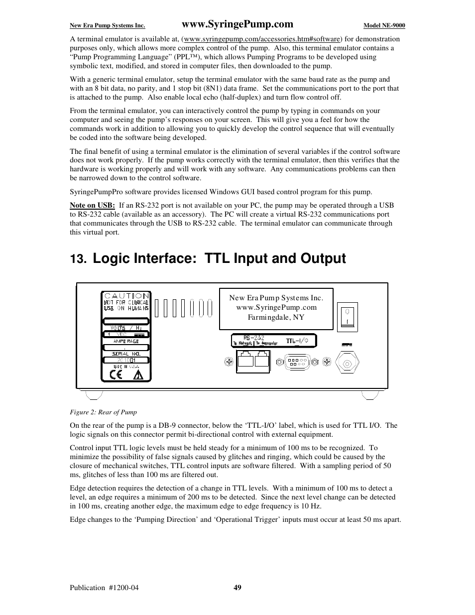 Logic interface: ttl input and output | New Era NE-9000 Series Programmable Peristaltic User Manual | Page 57 / 65