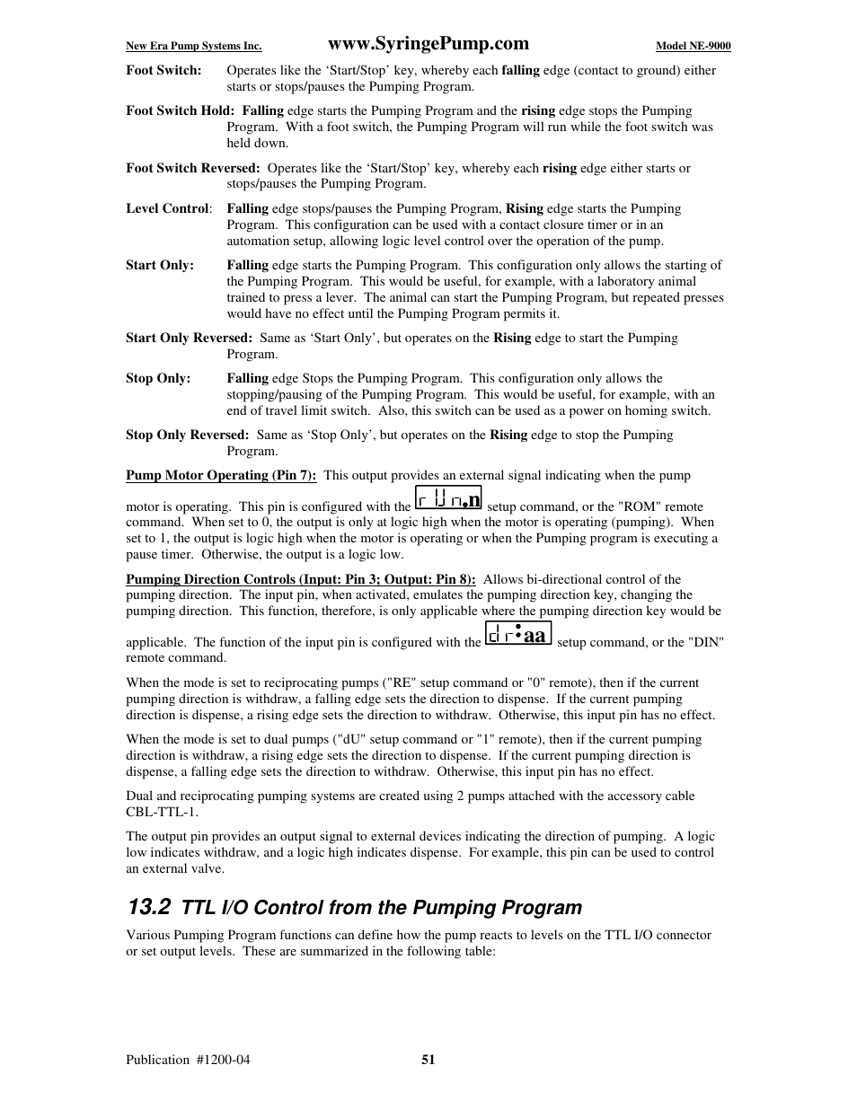 Ttl i/o control from the pumping program | New Era NE-9000 Series Programmable Peristaltic User Manual | Page 59 / 65