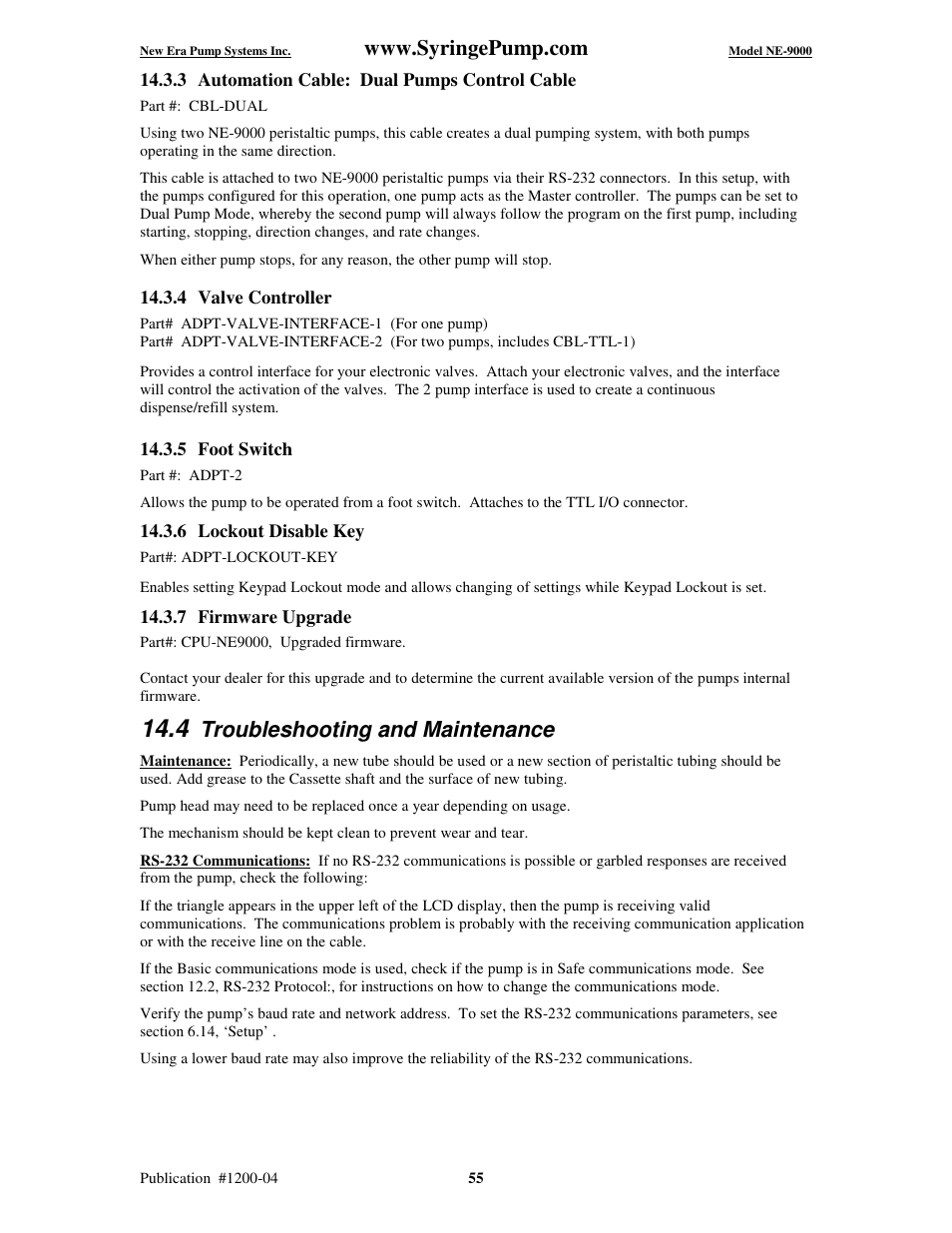 Troubleshooting and maintenance | New Era NE-9000 Series Programmable Peristaltic User Manual | Page 63 / 65