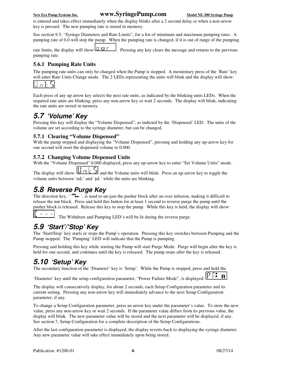 Volume’ key, Reverse purge key, Start’/’stop’ key | Setup’ key | New Era NE-300 Just Infusion Syringe User Manual | Page 9 / 14