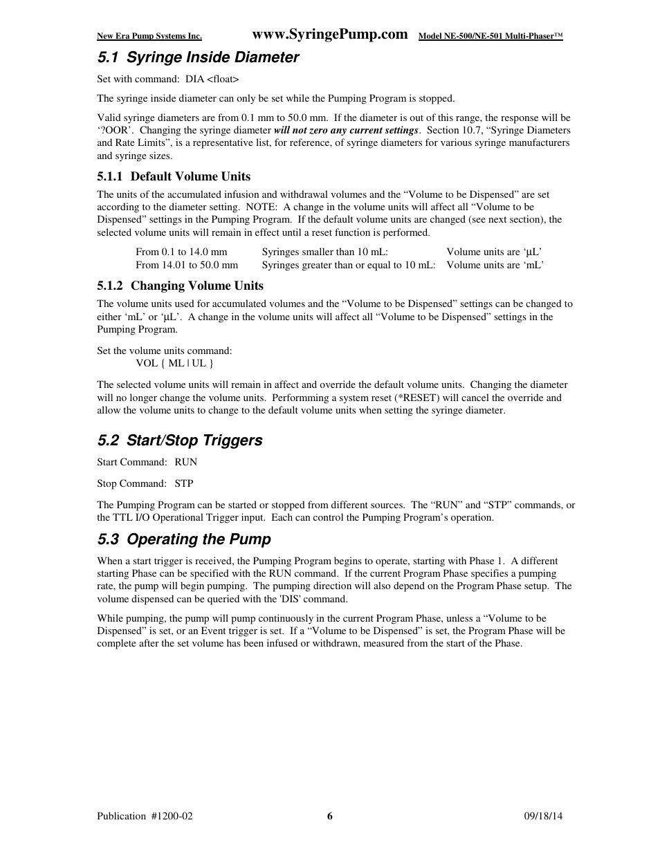 1 syringe inside diameter, 2 start/stop triggers, 3 operating the pump | New Era NE-500 Multi-Phaser Programmable OEM Syringe User Manual | Page 11 / 50