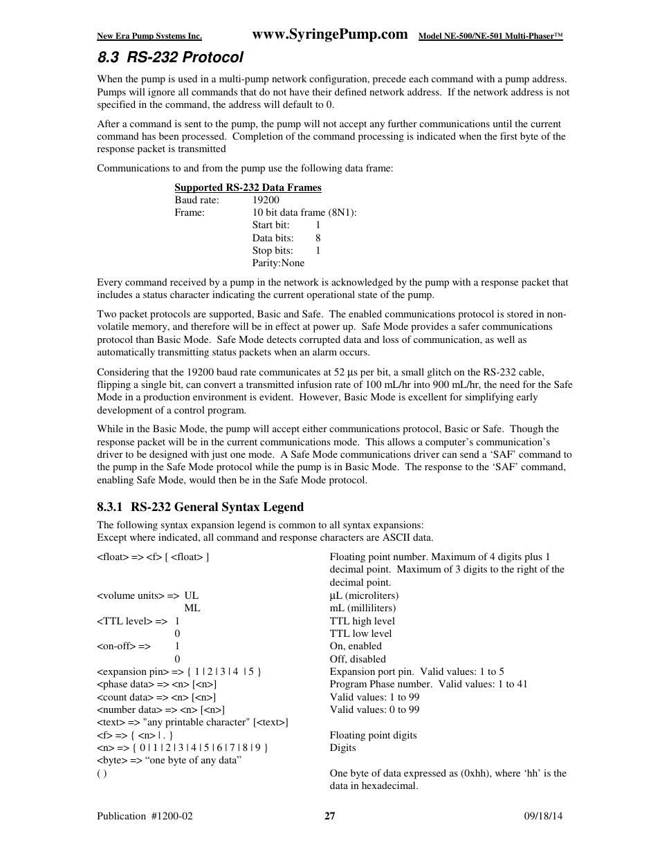 3 rs-232 protocol | New Era NE-500 Multi-Phaser Programmable OEM Syringe User Manual | Page 32 / 50