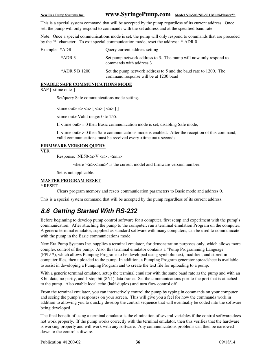 6 getting started with rs-232 | New Era NE-500 Multi-Phaser Programmable OEM Syringe User Manual | Page 41 / 50