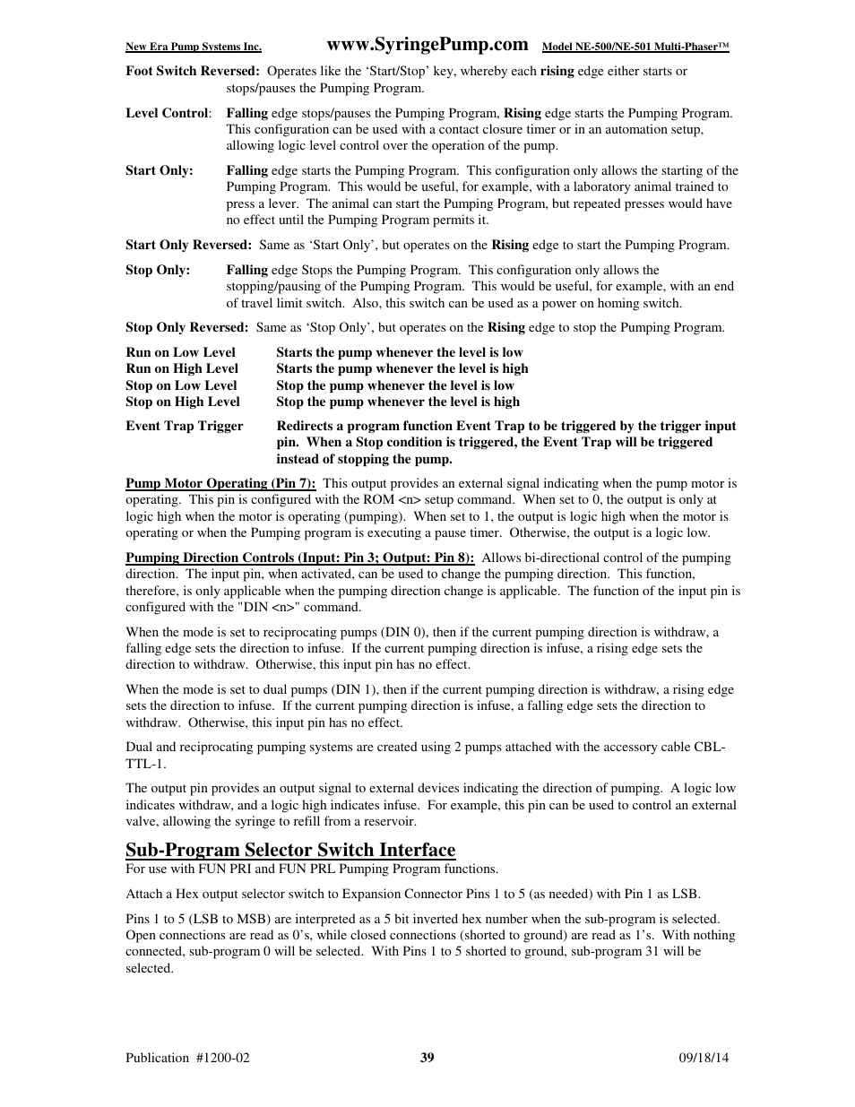 Sub-program selector switch interface | New Era NE-500 Multi-Phaser Programmable OEM Syringe User Manual | Page 44 / 50