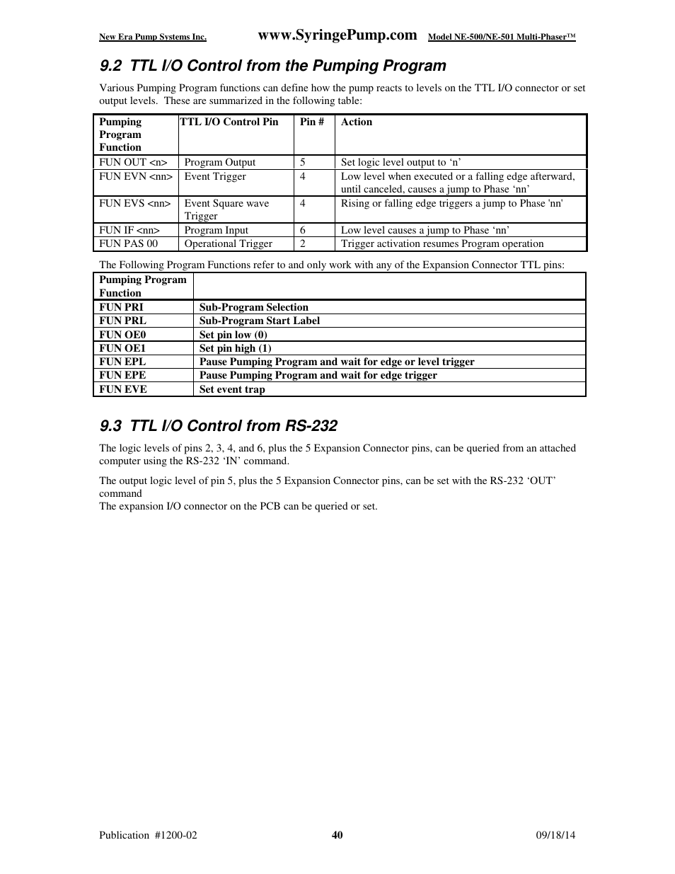 2 ttl i/o control from the pumping program, 3 ttl i/o control from rs-232 | New Era NE-500 Multi-Phaser Programmable OEM Syringe User Manual | Page 45 / 50