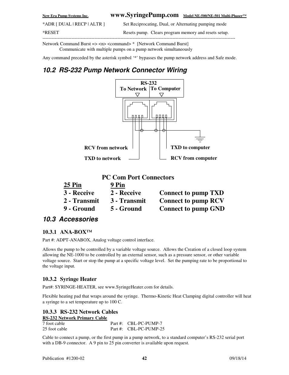 2 rs-232 pump network connector wiring | New Era NE-500 Multi-Phaser Programmable OEM Syringe User Manual | Page 47 / 50