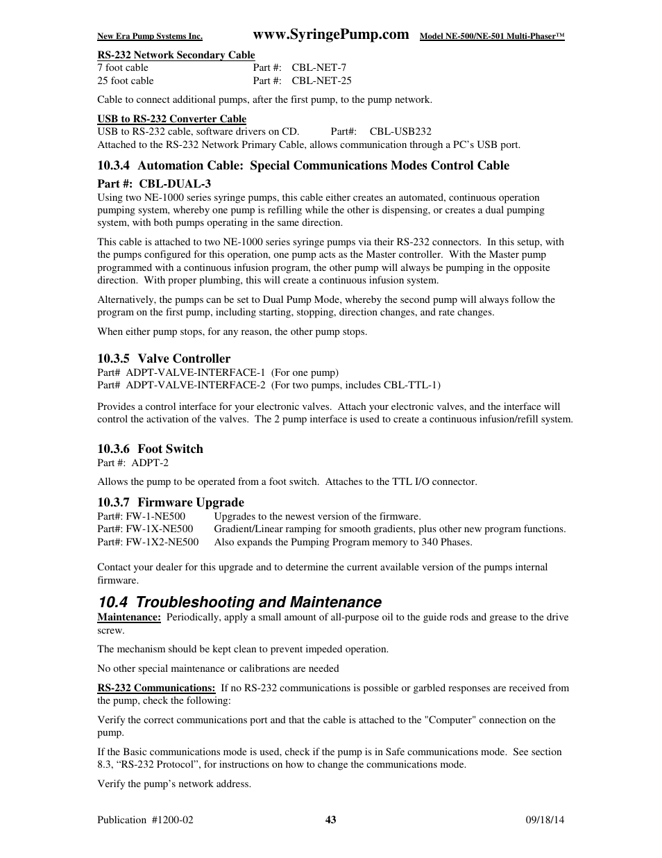 4 troubleshooting and maintenance | New Era NE-500 Multi-Phaser Programmable OEM Syringe User Manual | Page 48 / 50