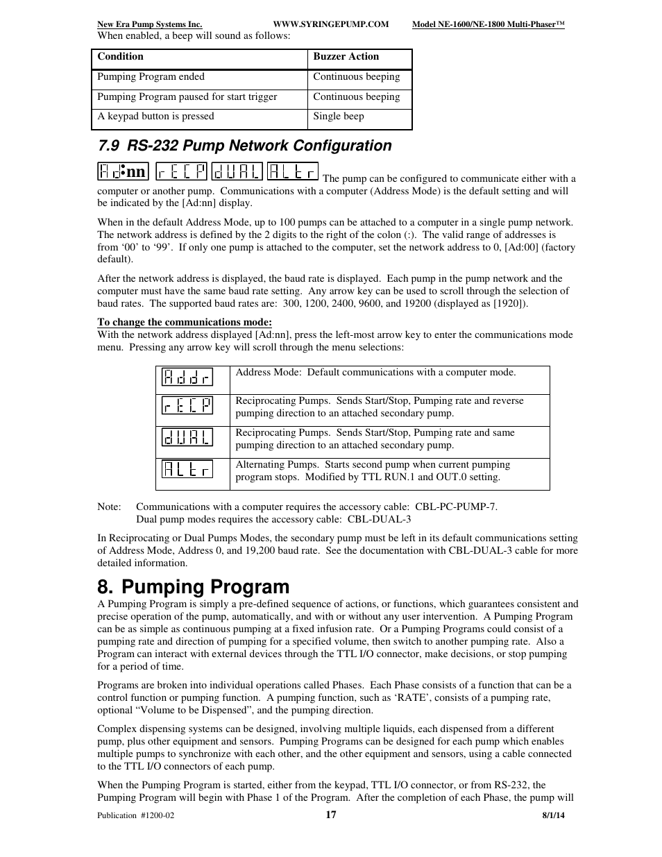 Pumping program, 9 rs-232 pump network configuration | New Era NE-1600 Multi-Phaser Programmable Syringe User Manual | Page 22 / 54