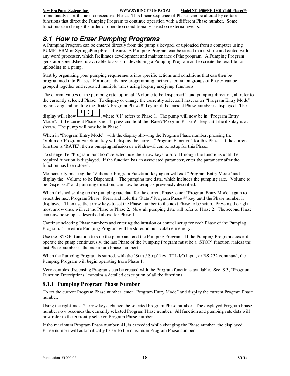 1 how to enter pumping programs | New Era NE-1600 Multi-Phaser Programmable Syringe User Manual | Page 23 / 54