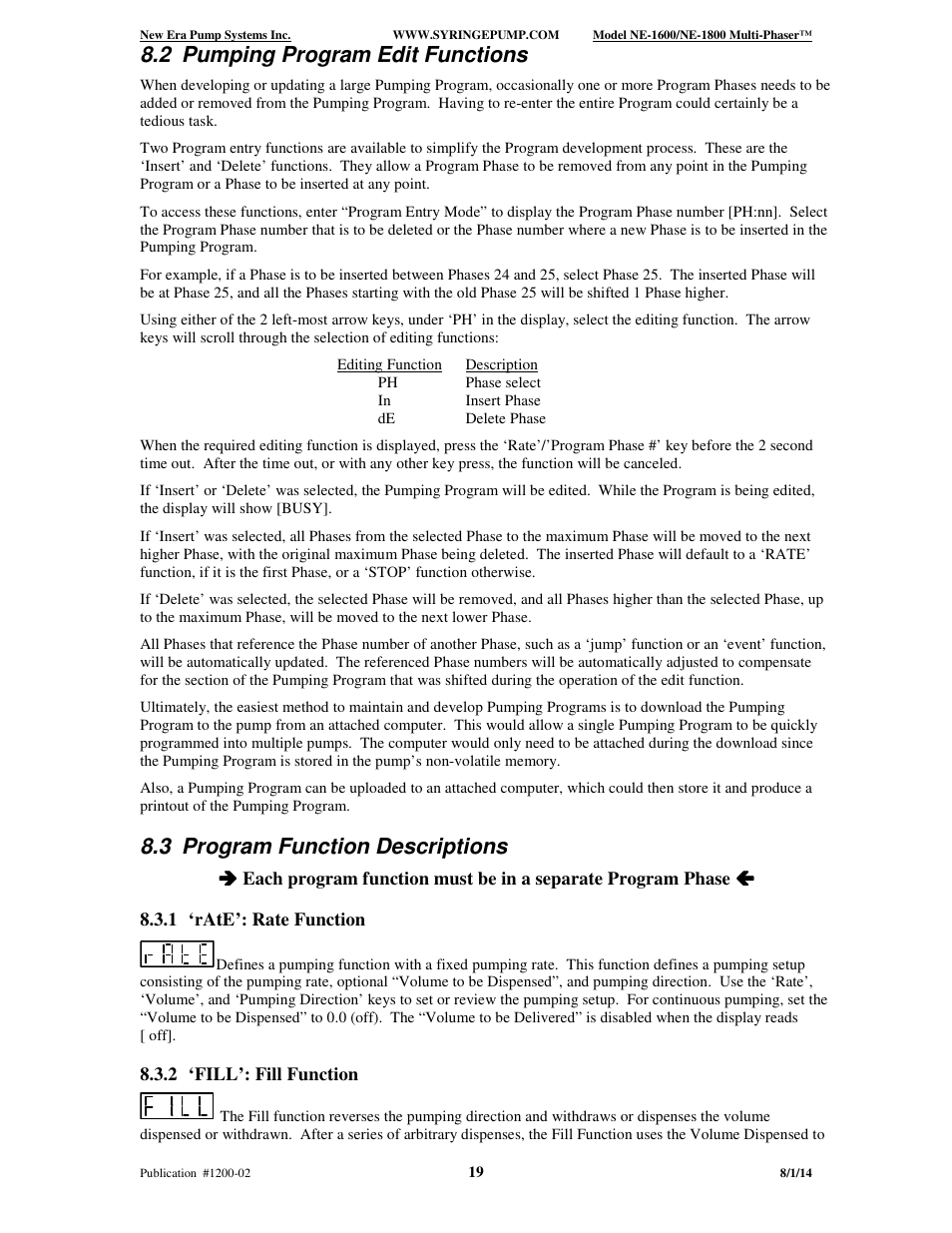 2 pumping program edit functions, 3 program function descriptions | New Era NE-1600 Multi-Phaser Programmable Syringe User Manual | Page 24 / 54