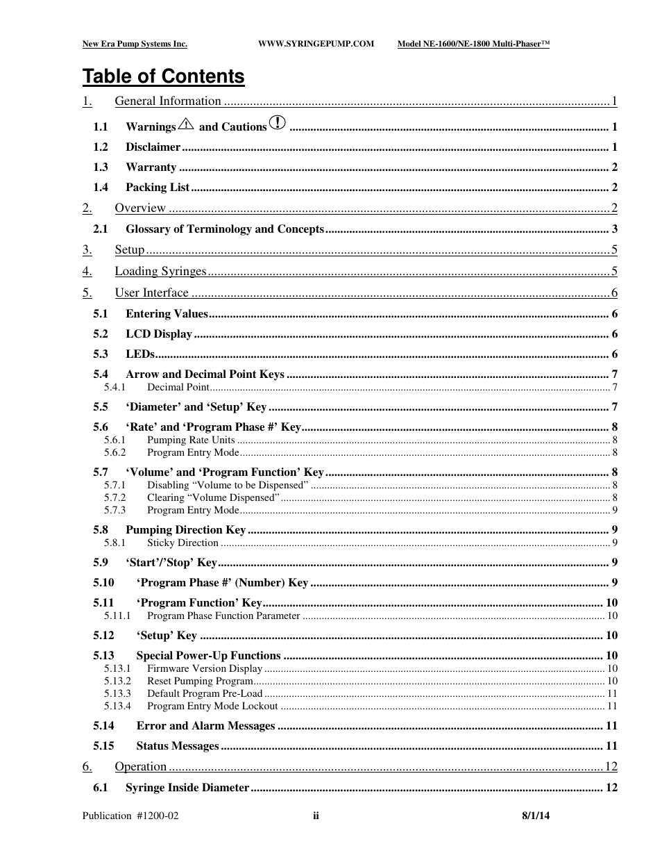 New Era NE-1600 Multi-Phaser Programmable Syringe User Manual | Page 3 / 54